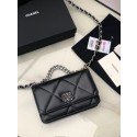 Replica Chanel 19 Classic Sheepskin Leather Chain Wallet AP0957 black& silver-Tone Metal JK2748Sf59