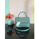 Replica Chanel CC original lambskin top handle flap bag A92236 light green&Gold-Tone Metal JK2515Ix66