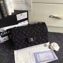 Replica Chanel Classic Handbag Embroidered Tweed & Silver-Tone Metal A01112 Black JK5092VA65