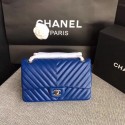 Replica Chanel Flap Shoulder Bag Blue Original Sheepskin Leather CF1112V Silver JK5303Sf59