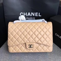 AAAAA Chanel Maxi Quilted Classic Flap Bag Apricot Sheepskin Leather A58601 Silver JK5474Qa67