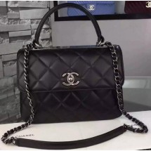 AAAAA Imitation Chanel Classic Top Flap Bag Black Original Leather A98079 Silver JK248Sy67