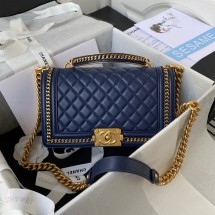 Best BOY CHANEL HANDBAG Gold-Tone Metal A67086 dark blue JK2829kr25