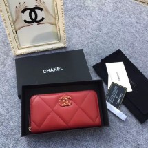 Best Quality CHANEL 19 sheepskin & Gold-Tone Metal Wallet AP1063 Burgundy JK1195xb51