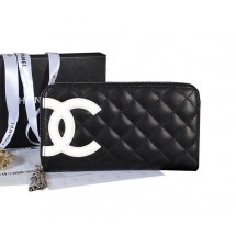 Best Replica Chanel Combon Zip Around Wallet White CC Logo A50078 Black JK1537bj75