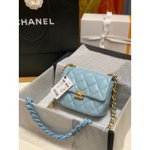 Best Replica Chanel mini Shoulder Bag Lambskin&Gold-Tone Metal AS3205 sky blue JK2505zU69