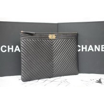 Boy Chanel Chevron Black Sheepskin Leather Clutch A69253 JK515VI95