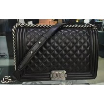 Boy Chanel Flap Bag Black Original Sheepskin Leather A67088 Silver JK40sp14