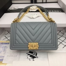 Boy Chanel Flap Bag Original Chevron Leather Gray A67086V Frosted Golden Buckle JK3698kC27