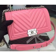 Boy Chanel Flap Bag Original Chevron Nubuck Leather A5708 Rose JK333vX33