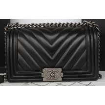 Boy Chanel Flap Bag Original Chevron Sheepskin A67025 Black JK466lU52