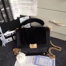 BOY CHANEL Flap Bag with Handle Orylag Calfskin & Gold-Tone Metal A94804 black JK4947hc46