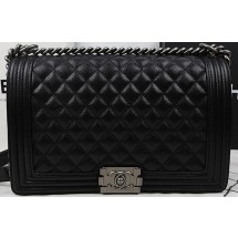 Boy Chanel Flap Bags Original Black Cannage Pattern A67088 Silver JK802ED90