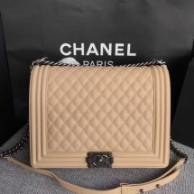 Boy Chanel Flap Shoulder Bag Apricot Original Cannage Pattern A67087 Silver JK5441Kf26