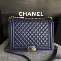 Boy Chanel Flap Shoulder Bag Blue Original Sheepskin Leather A67087 Silver JK5431VI95