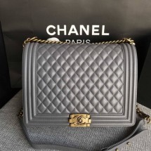 Boy Chanel Flap Shoulder Bag Grey Original Sheepskin Leather A67087 Gold JK5436cf57