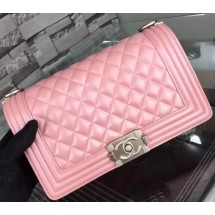 Boy Chanel Flap Shoulder Bag Pink Sheepskin Leather A67086 Silver JK596Zr53