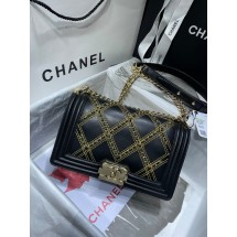 BOY CHANEL Handbag Crumpled Calfskin & Gold-Tone Metal A67086 black JK2897KX86