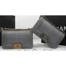 Boy Chanel mini Flap Bag Original Python Leather A67085 Grey JK754vN22