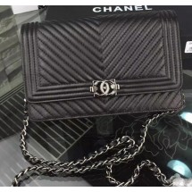 Boy Chanel WOC Flap Bag Original Chevron Sheepskin CHA4742 Black JK450MO84