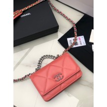 Chanel 19 Classic Sheepskin Leather Chain Wallet AP0957 pink& silver-Tone Metal JK2750vN22