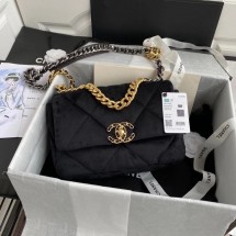 Chanel 19 flap bag velvet AS1160 black JK3836Ea63