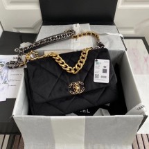 Chanel 19 flap bag velvet AS1161 black JK3839aM39