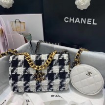 CHANEL 19 Flap Bag WOC 33817 white&Black JK4012hT91