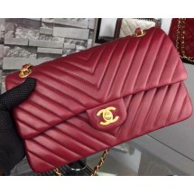 Chanel 2.55 Series Flap Bag Burgundy Lambskin Chevron Leather A5023 Gold JK587EW67