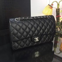 Chanel 2.55 Series Flap Bag Original Lambskin Leather Black Silver 1113 JK73TL77