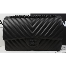 Chanel 2.55 Series Flap Bag Sheepskin Leather Chevron Quilting A1112 Black JK764vX95