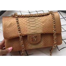 Chanel 2.55 Series Flap Bags Apricot Original Python Leather A1112SA Gold JK374fo19