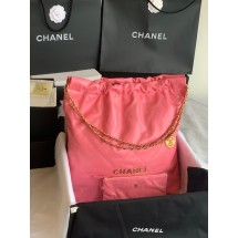 CHANEL 22 HANDBAG Shiny Calfskin & Gold-Tone Metal AS3262 pink JK2397Kd37