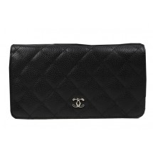 Chanel Bi-Fold Wallet Black Original Cannage Pattern A31509 Silver JK1491hc46