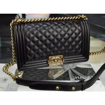 Chanel Boy Flap Shoulder Bag Black Original Calfskin Leather A8708 Bronze JK267Va47