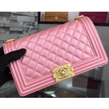 Chanel Boy Flap Shoulder Bag Pink Original Calfskin Leather A8708 Gold JK257De45