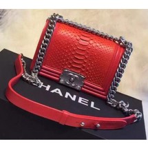 Chanel Boy Flap Shoulder Bag Python Leather A66094 Red JK622De45