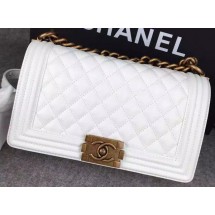 Chanel Boy Flap Shoulder Bag White Original Calfskin Leather A8708 Bronze JK270Oj66