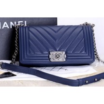 Chanel Boy Flap Shoulder Bags Chevron Calfskin Leather A67086 Blue JK483np57