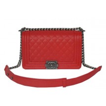 Chanel Boy Flap Shoulder Bags Red Cannage Pattern Leather A67086 Silver JK941fr81