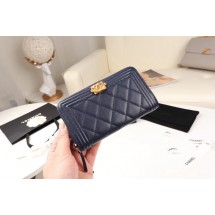 Chanel Calfskin Leather & Gold-Tone Metal Wallet A80566 dark blue JK1225Xp72