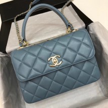 Chanel CC original lambskin top handle flap bag 92236 blue&Gold-Tone Metal JK4674xh67