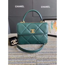 Chanel CC original lambskin top handle flap bag A92236 green&Gold-Tone Metal JK4053tL32