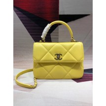 Chanel CC original lambskin top handle flap bag A92236 lemon&Gold-Tone Metal JK4471va68