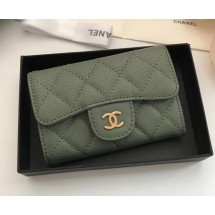 Chanel Classic Card Holder A31504 green gold-Tone Metal JK1417DV39