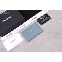 Chanel classic card holder Grained Calfskin & Gold-Tone Metal A31510 light blue JK1352De45