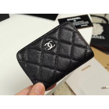 Chanel classic card holder Grained Calfskin & silver-Tone Metal A69271 black JK1324ta99