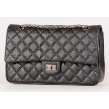 Chanel Classic Flap Bag Black Calfskin Leather A30226 Silver JK448nE34