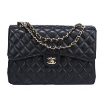 Chanel Classic Flap Bag Black Sheepskin Leather A36071 Gold JK1027TP23