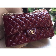 Chanel Classic Flap Bag Burgundy Original Patent Leather A1113 Gold JK205EB28